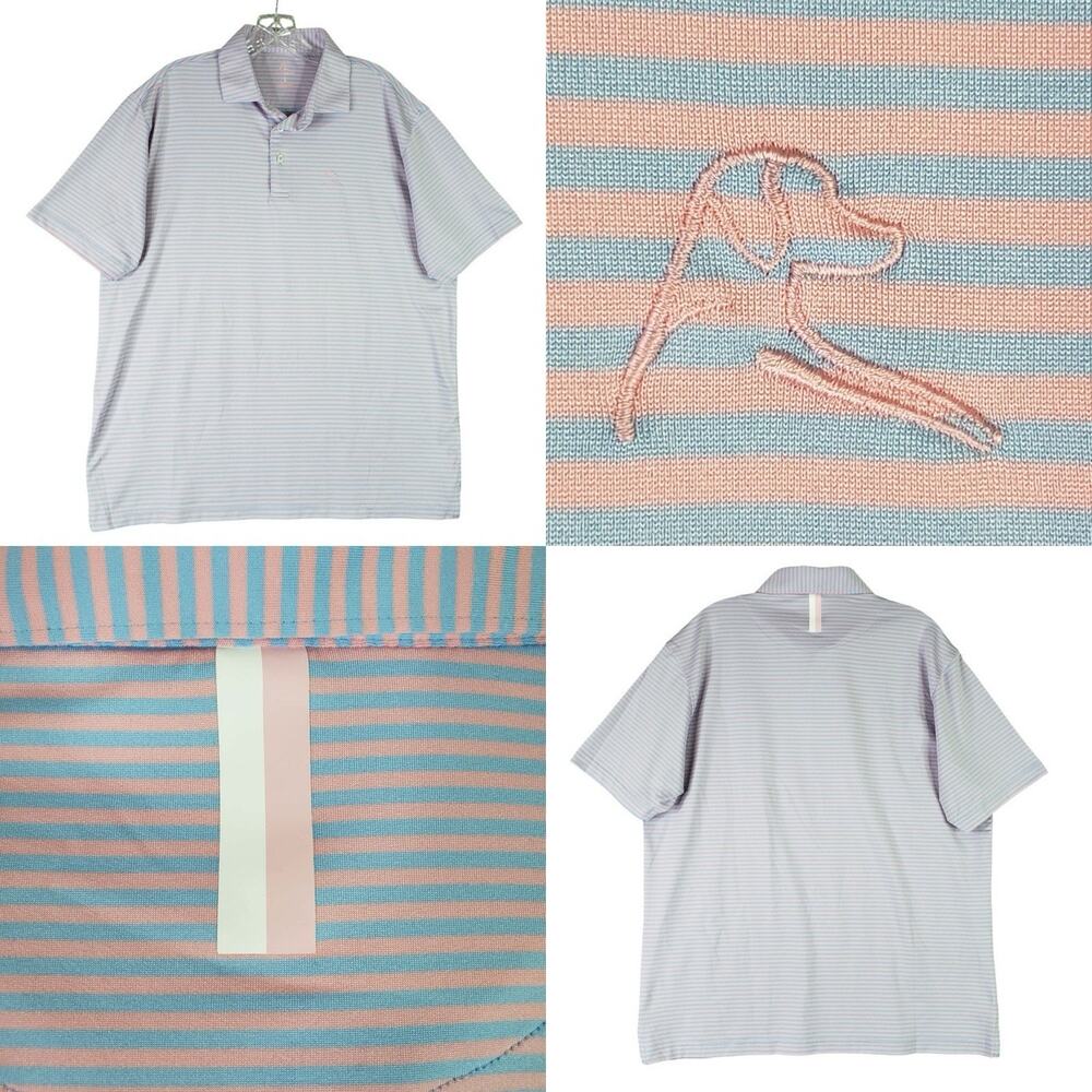 Rhoback Birdie Striped Shirt Mens Large Blue Pink Performance Stretch Polo